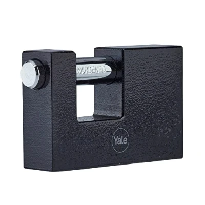 Image of Yale Iron Shutter Padlock 75mm Black Hardened Steel shackle Outdoor use