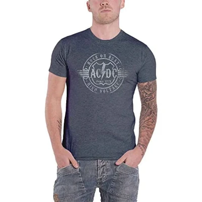 Image of AC/DC T Shirt Rock or Bust Band Logo Official Mens Heather Grey S