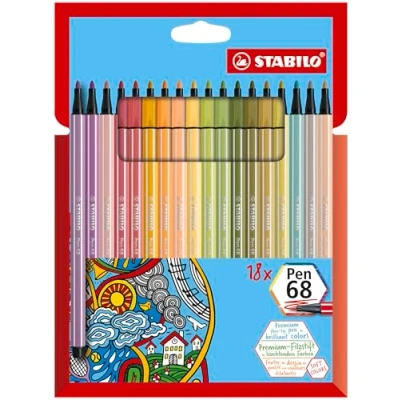 Image of Premium Fibre Tip Pen STABILO 68 Pack of 18 Assorted Colours