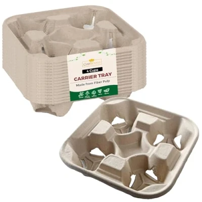Image of Chef Royale 4 cups holder Tray for Tea Hot &amp; Cold Drinks carry around fold away Biodegradable Disposable cup carrier (PACK OF 180) Cardboard (180)