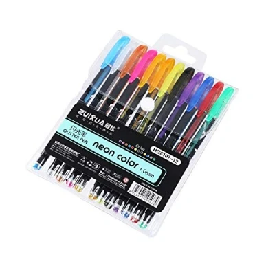 Image of Gel Pens Glitter Set Highlighter Pen Coloured Metallic for Kids Adults School Colouring books, Doodling, Drawing, Painting (12 Colors Mixed)