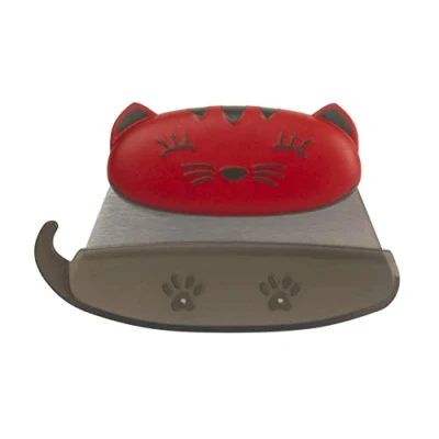 Image of Kuhn Rikon Kinderkitchen Cat Knife for Children, Red and Grey, 5 x 3 inches