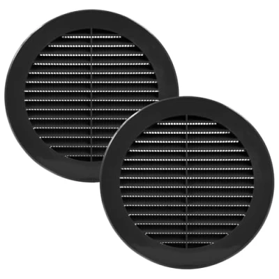 Image of Vent Systems 150 mm / 6&quot; Inch Round Soffit Cover Pack of 2 Black Louvered Plastic Grill Grille with Screen Mesh HVAC, Ducting, Pipe Air Supply Vents for Bathroom, Kitchen