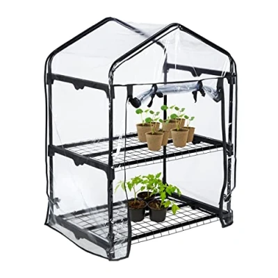 Image of Relaxdays Greenhouse Balcony, PVC Film, Steel, HxWxD: 94 x 69 49 cm, Propagator 2 Levels, Black/Transparent