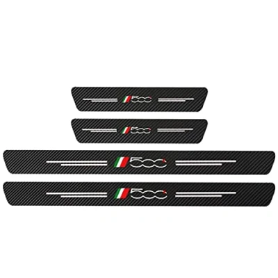 Image of EAGLEG 4Pcs Car Door Sill Guard Protector Scuff Kick Plate for Fi at 500 500C 500X 500L Panda Bravo Punto Tipo Stilo, Carbon Fiber Step Pedal Stickers with Logo Insignia Auto Accessories,