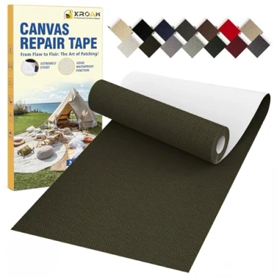 Image of Canvas Repair Tape, 8 x 160 cm Waterproof Fabric Tape for Furniture, Self Adhesive Patches Boat Covers, Sofas, Tents, Louge Chairs, Canopy, Awning Army Green