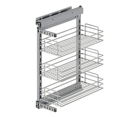 Image of Emuca Pull Out Trolley with Soft Close, Shelf Kitchen Drawer, 300 (11,8 inch), Chrome Plated, Steel