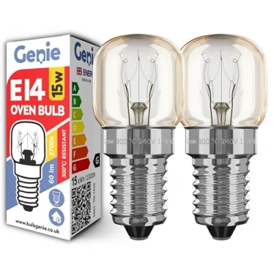 Image of E14 Screw Oven Bulb 15W 230V SES Pygmy (Pack of 2) Rated 300C Heat Tolerant Lamps for Philips, Neff, AEG, Smeg, Zanussi &amp; Bosch Ovens (15, Watts)