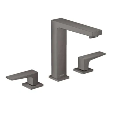 Image of hansgrohe 32515340 Metropol 160 with Lever Handles and Push Open Drain Fitting Brushed Black Chrome 3 Hole Washbasin Tap