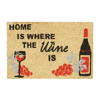 Image of Relaxdays &quot;Home Is Where the Wine Is&quot; Doormat Coir Floor Mat 40 x 60 cm with Anti Slip PVC Underside, Coconut Fibre Lovers Welcome Mat, Natural Brown