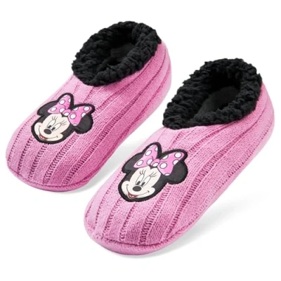 Image of Disney Minnie Mouse Womens Ballerina Slippers with Sherpa Lining, Knitted Non Slip House Shoes Gifts for Women (Pink)