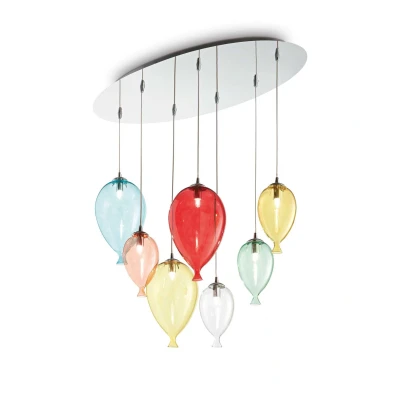Image of Clown 7 Light Oval Balloon Cluster Pendant Multi coloured, G9
