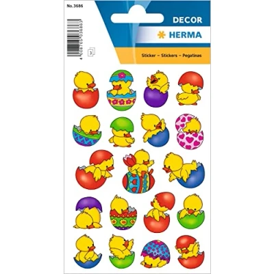 Image of HERMA 3686 Stickers Easter Eggs Chick Colourful Small 57 Pieces with Motifs, Happy Labels for Gifts Decoration Scrapbooking Gift Letters DIY