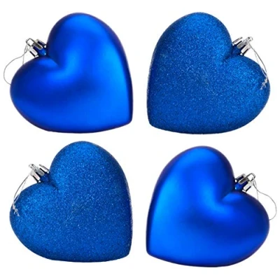 Image of Christmas Concepts® 4 100mm Heart Shaped Baubles Matte &amp; Glitter Design Decoration (Royal Blue)
