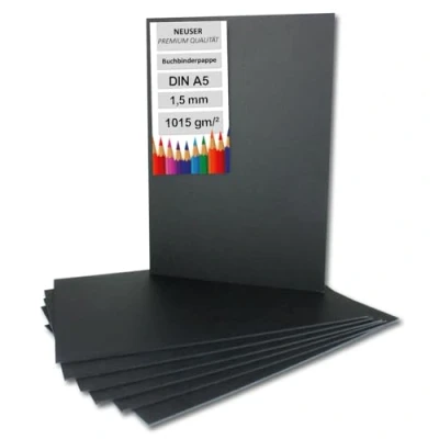 Image of 10x bookbinding cardboard DIN A5 in black, thickness: 1.5 mm, grammage: 1,015 g m²