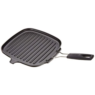 Image of Le Creuset Enamelled Cast Iron Square Grill Pan, For Low Fat Cooking On All Hob Types Including Induction, 24 cm, Matte Black, 20054000000400