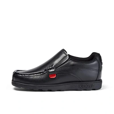 Image of Kickers Junior Boy&#039;s Fragma Slip On Moc Toe Comfortable Leather Shoes, Black, 2.5 UK