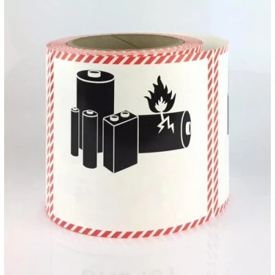 Image of Lithium Battery Warning Label Batteries Blank UN Roll of 250 Self Adhesive Labels