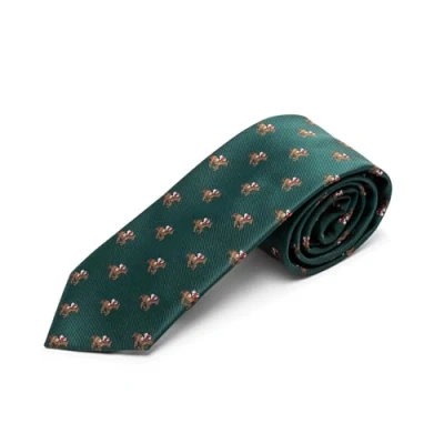 Image of Farm Cottage Brands A woven green tie with horse racing jockeys, very smart to wear on business, at the races or any time (1102)