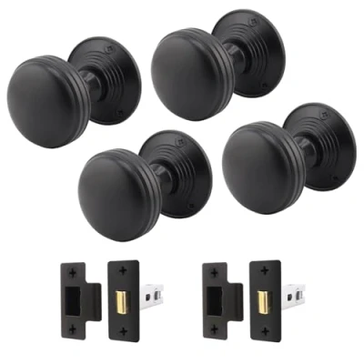 Image of EAI Lined Door Knob Set Matt Black 2 Pairs of Mortice Knobs (55mm) &amp; Latch (76mm) for Internal Doors