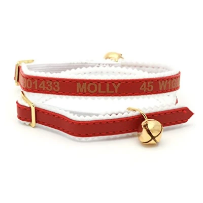 Image of Personalised Custom Cat Kitten Collar Laser Engraved Pet Name ID Tag (Red)