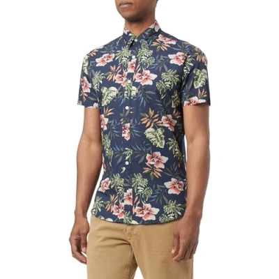 Image of JACK &amp; JONES Men&#039;s Jjchill AOP Shirt Ss, Dark Navy, L
