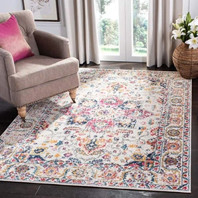 Image of Safavieh Modern Chic Rug for Living Room, Dining Bedroom Madison Collection, Short Pile, in Fuchsia and Ivory, 155 X 229 cm