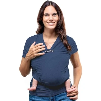 Image of CuddleBug Baby Wrap Sling + Carrier Newborns &amp; Toddlers up to 36 lbs Hands Free Gentle, Stretch Fabric Ideal for Showers One Size Fits All (Navy Blue)