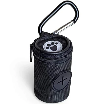 Image of iGadgitz Home U7168 Fabric Dog Waste Bag Dispenser, Poo Holder with Carabiner Clip Black