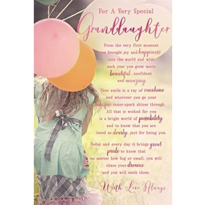 Image of for A Very Special Granddaughter Sentiments Happy Birthday Card Lovely Verse