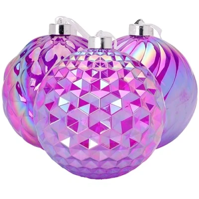 Image of Christmas Concepts® Pack of 3 150mm (5.9&quot;) Giant Purple Iridescent Faceted Baubles Shatterproof Hanging Ornaments Decorations