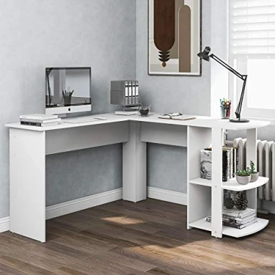 Image of I0I&amp;I0I Corner Desk Office for Home L Shaped Gaming Large Computer PC Laptop Study Table Workstation (White)