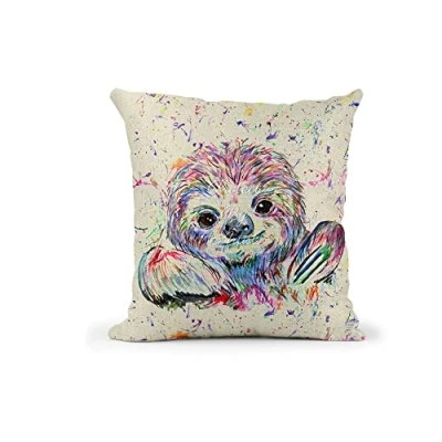 Image of Vixar Sloth Watercolour Rainbow Art Linnen Cushion With filling or cover only, 40x40cm, gift, christmas, Birthday (Cover Only)