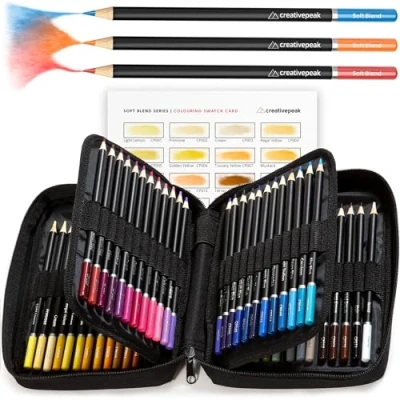 Image of Creativepeak Professional Colouring Pencils, 72 Vibrant Colours + Swatch Card, Quality Art Supplies Featuring Soft Wax Cores, Zip Up Travel Case