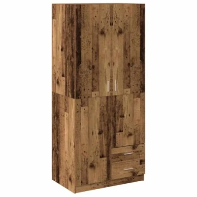 Image of vidaXL Wardrobe Old Wood Finish Wardrobe/Closet with Drawers &amp; Hanging Space Bedroom Storage 80x52x180 cm Engineered