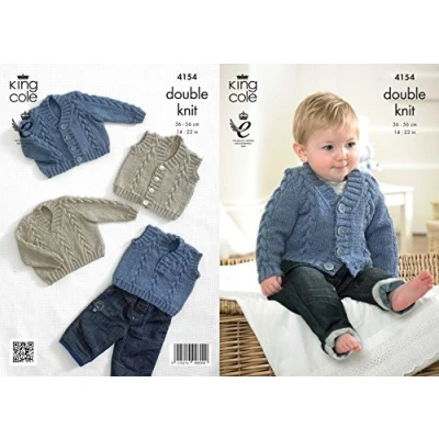 Image of King Cole 4154 Knitting Pattern Baby Waistcoat Cardigan Slipover and Sweater