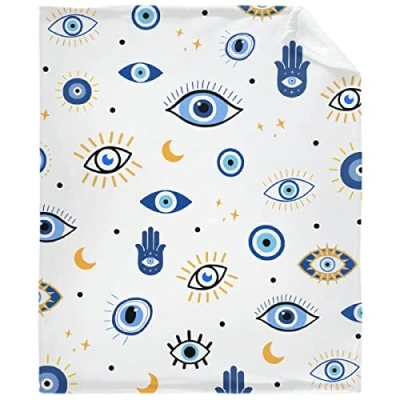 Image of Lynnezilla Evil Eye Pattern Throw Blanket Ultra Soft Plush Flannel Blanket,Warm Cozy Bed Quilt Home Decor for Couch Sofa All Season,60&quot;x50&quot; Teens