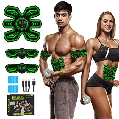Image of SEVEKO ABS Trainer EMS Muscle Stimulator, Stimulator for Men Women, Safty Effective Quick Trainer, Full body Workout 8 Modes &amp; 15 Intensities, 10pcs Replacement Hydrogels