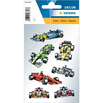 Image of HERMA 3317 Sticker Formula 1 Small, Pack of 21, Car Stickers with F1 Racing Car, Vehicle Motif, Children&#039;s Labels for Photo Album, Diary, Scrapbooking, Birthday Decoration, Letters,