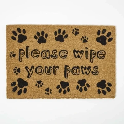 Image of HOMESCAPES Please Wipe Your Paws Dog Doormat, 40 x 60 cm, Coir with Rubber Backing, Non slip, Indoor/Outdoor Use