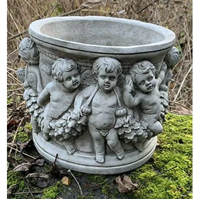 Image of J and L STONE Ornaments GARDEN CHERUB PLANT POT, ROMAN PLANTER ORNAMENT DETAILED GIFT