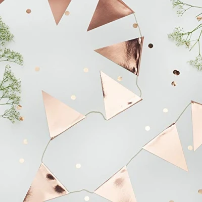 Image of On The Wall Rose Gold Pennant Flag Party Bunting 3 metre Queens Jubilee, Street Party, Birthdays, Christmas, New Years Eve and any Celebration
