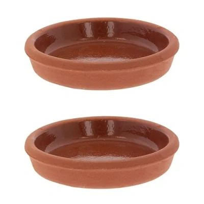 Image of TRTO 15cm Set of 2 Tapas Dishes Plates Clay Terracotta Spanish Starter Serving Bowls