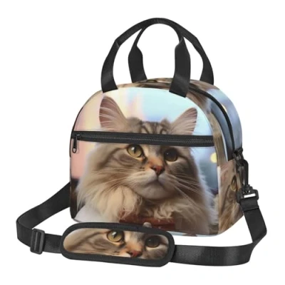 Image of VBNTY Insulated Lunch Bag for Women Men Cat Secretary Box Leakproof Reusable Lunchbox Adult Tote with Adjustable Shoulder Strap Cooler Work Travel Picnic