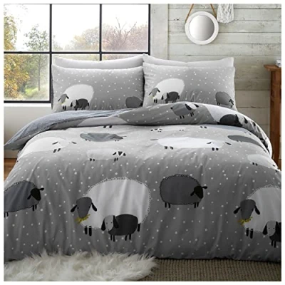 Image of GC GAVENO CAVAILIA Print Duvet Cover Double, Washable Poly Cotton Reversible Polka Dot Bedding Sets, Cosy Printed Quilt Covers, Grey