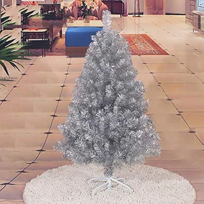 Image of Xmas Pine Tree, 4ft 120cm Premium Artificial Christmas Decorative Unlit Encryption Full Tree With Metal Stand silver 4ft/120cm