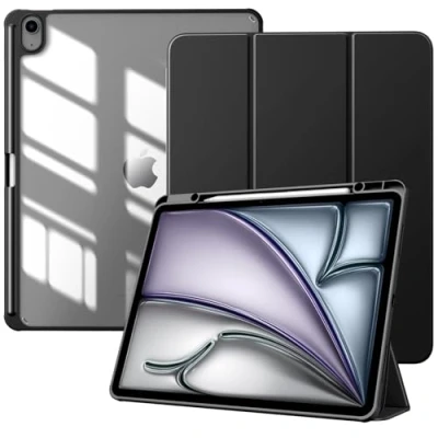 Image of TiMOVO for New iPad Air 13 inch (M2) Case 2024 with Pencil Holder, Slim Stand Protective Cover Clear Transparent Back Shell inch, Auto Wake/Sleep, Black
