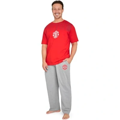 Image of Manchester United F.C. Mens Pyjamas Set, Cotton Loungewear Man Gifts (Red/Grey, 3XL)