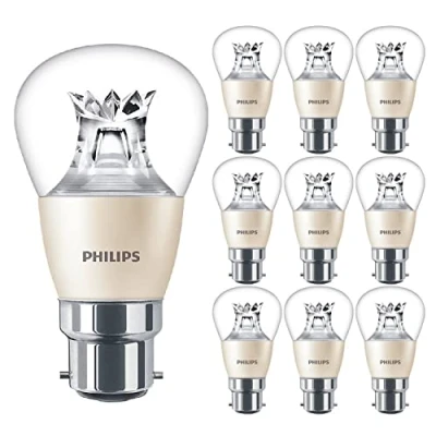 Image of 10 Pack Philips Master LED Clear Golf Ball P48 DimTone Lamp 5.5W (40W) B22 BC Large Bayonet 2200k to 2700k 470 Lumen 25000 Hours Car Air Freshener Included 80+ CRI