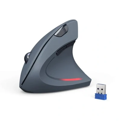 Image of TECKNET Ergonomic Mouse, 4800DPI Wireless Vertical Mouse 6 Button Silent with 5 Adjustable Levels DPI, 24 Months Battery Life Optical for Laptop, PC, Mac (Grey)